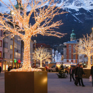 Lichtskulpturen in Form von Bäumen, die mit tausenden von LEDs bestückt sind. Die Sparkling Lights sind in der Manufaktur von Neon-Nagel entstanden und in Innsbruck montiert wurden.